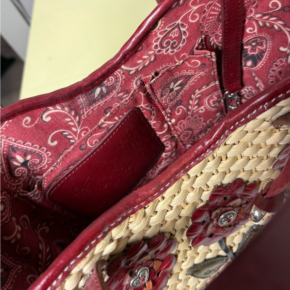 Brighton Beverly Straw Tote Handbag Stylish Woven Tote with Red Leather Accents - Picture 7 of 12